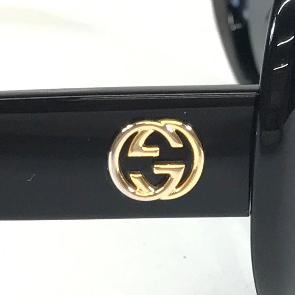 Gucci Sunglasses GG0139SA 001 Polished Black Gold Asian Fit Frames w Gray Lenses